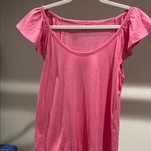 LOFT Pink Blouse with Cap Sleeves and Relaxed Style